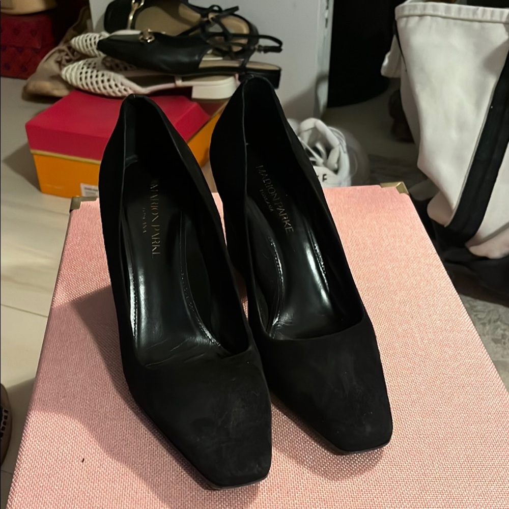 Elegant Black Square-Toe Heels